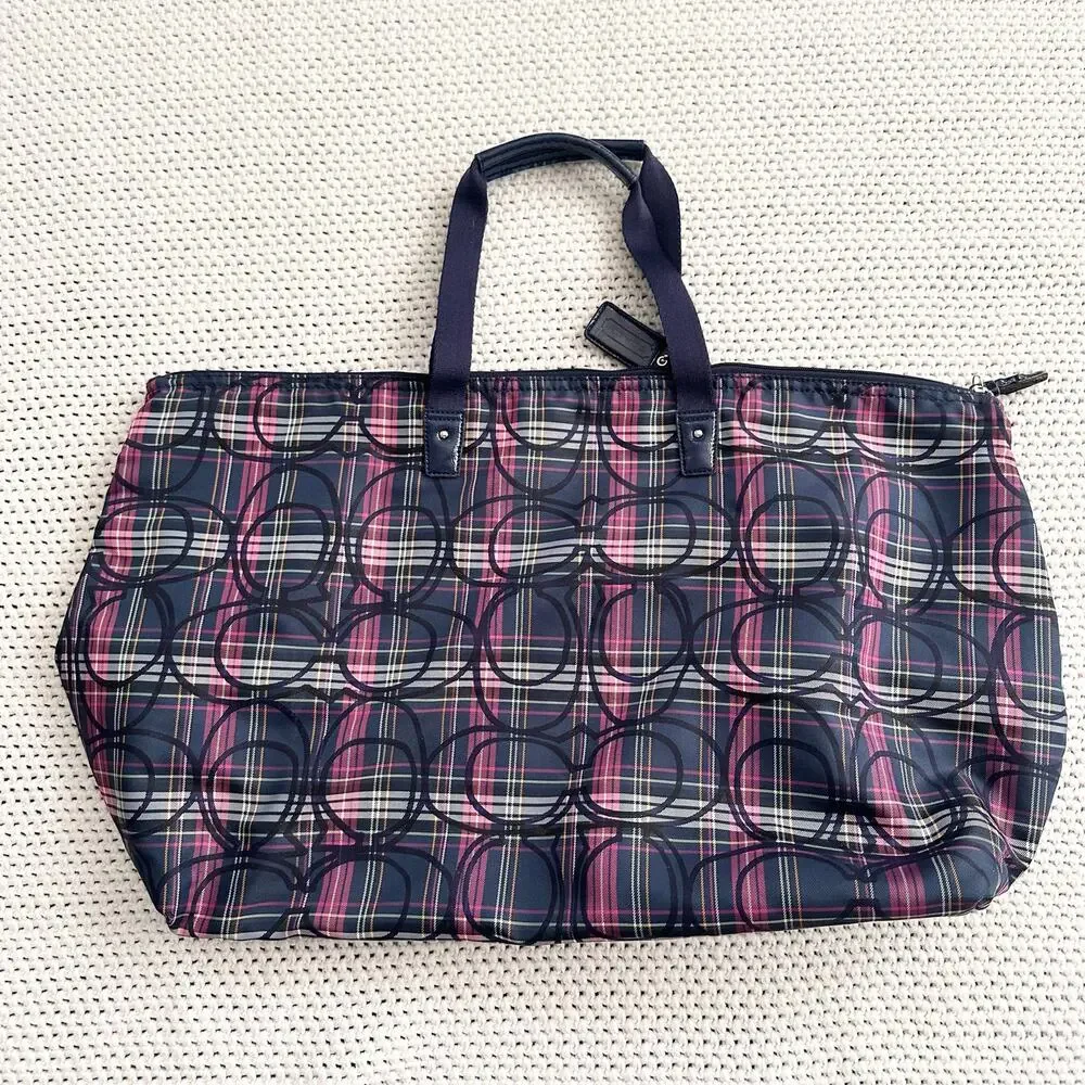 Coach Vintage Limited Edition Purple Tartan Weekender Bag Removable Pouch READ